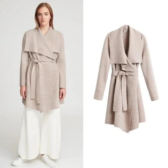 Cuyana Wool Cashmere Wrap Sweater Coat Beige M - Picture 1 of 9